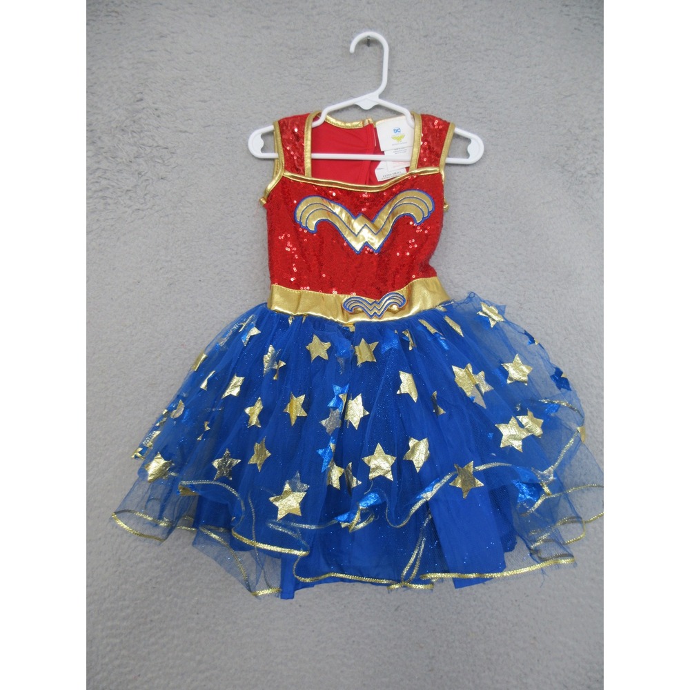 Wonder Woman Costume Girls XS Red Blue Sequin Tutu Cape Superhero Cosplay
